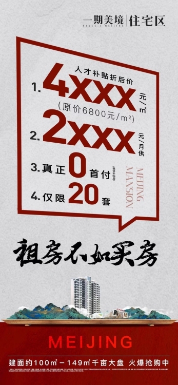 ??? 一期美境住宅區(qū)  ???         ?租房不如買房?    ?人才補貼后單價4字頭?  ?真正零首付?僅限